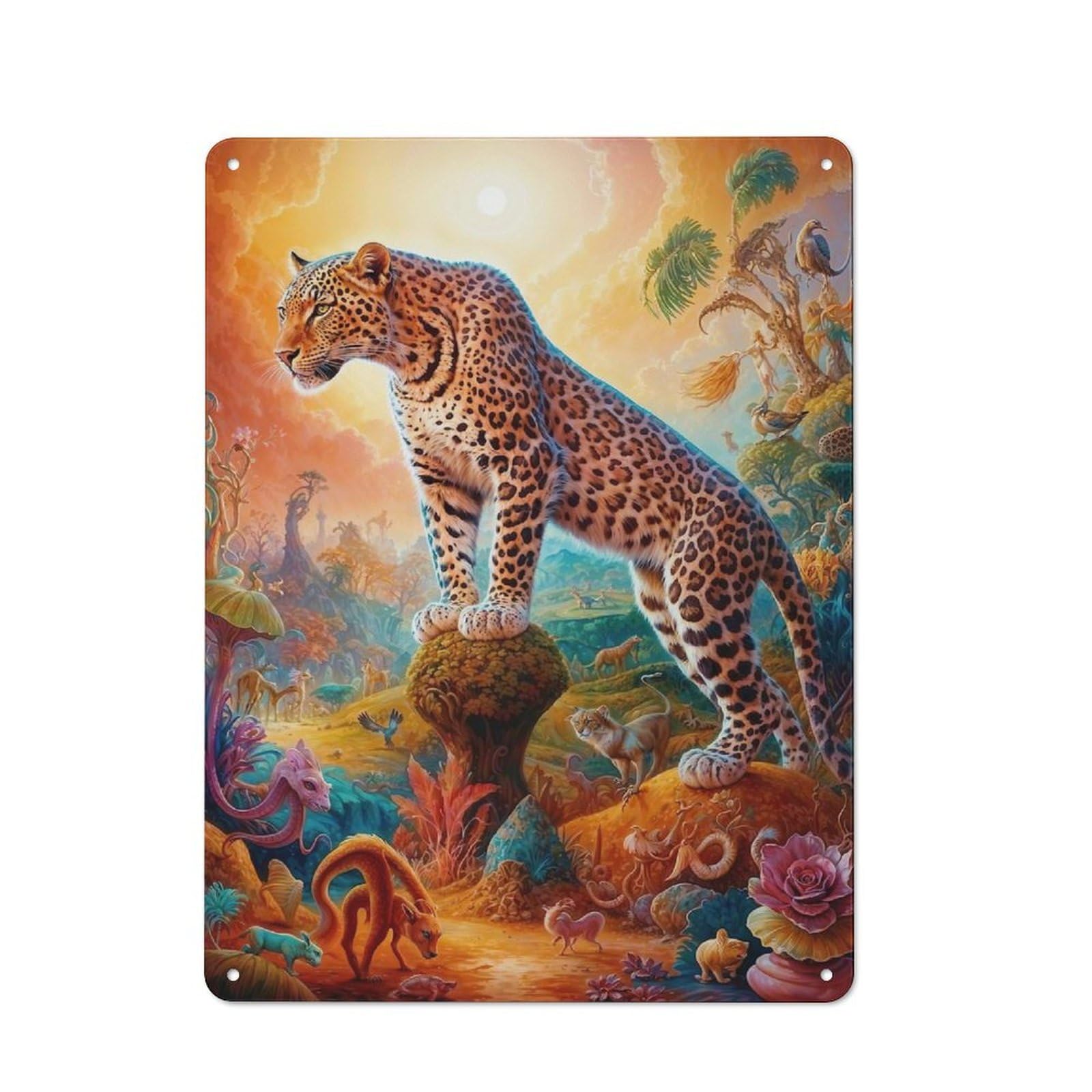 Junmoney Surreal Leopard Safari 2 Rustic Metal Sign 40X30cm Featuring For Hallway Wall, A Decorative Gift For A Newly Furnished Hallway