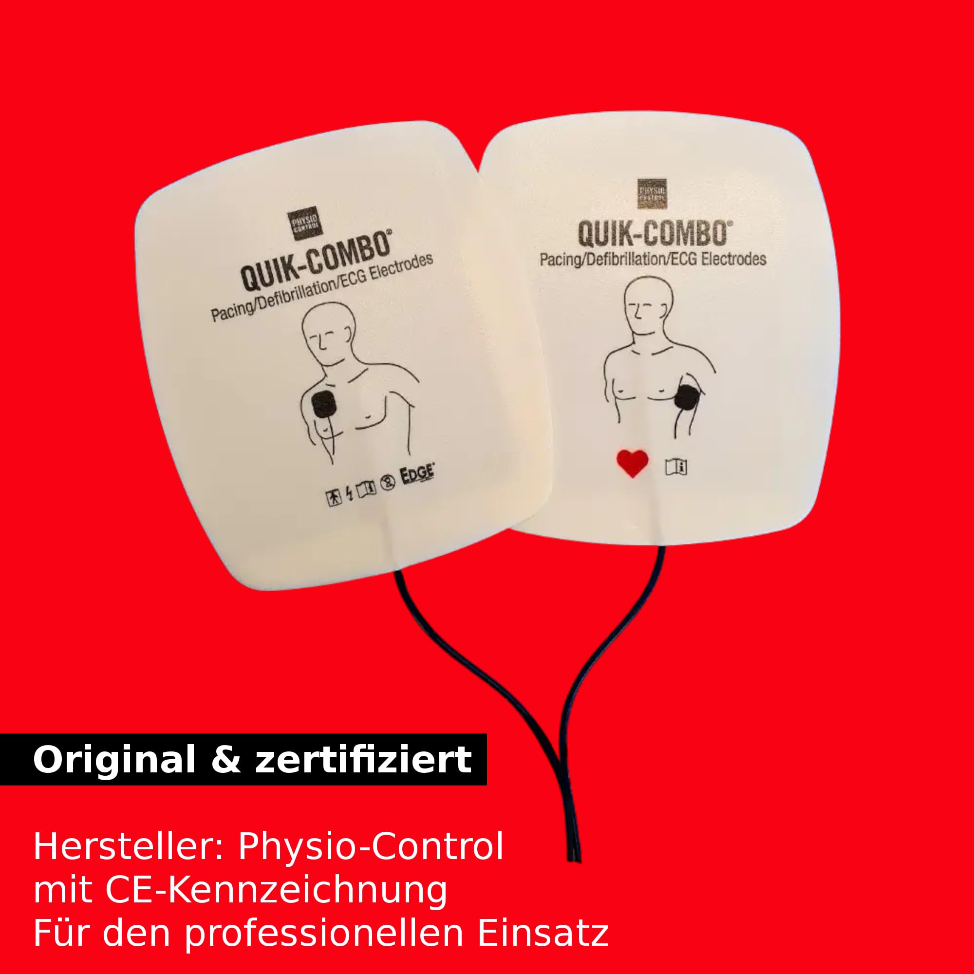 Physio Control QUIK-COMBO Elektroden für LIFEPAK AED Defibrillator LP1000, LP500, LP15, LP20 & LP10e, AED-Zubehör Erste-Hilfe Defi Defibrilator Gerät Ersatz Klebeelektrode Pads Kabel Rettung
