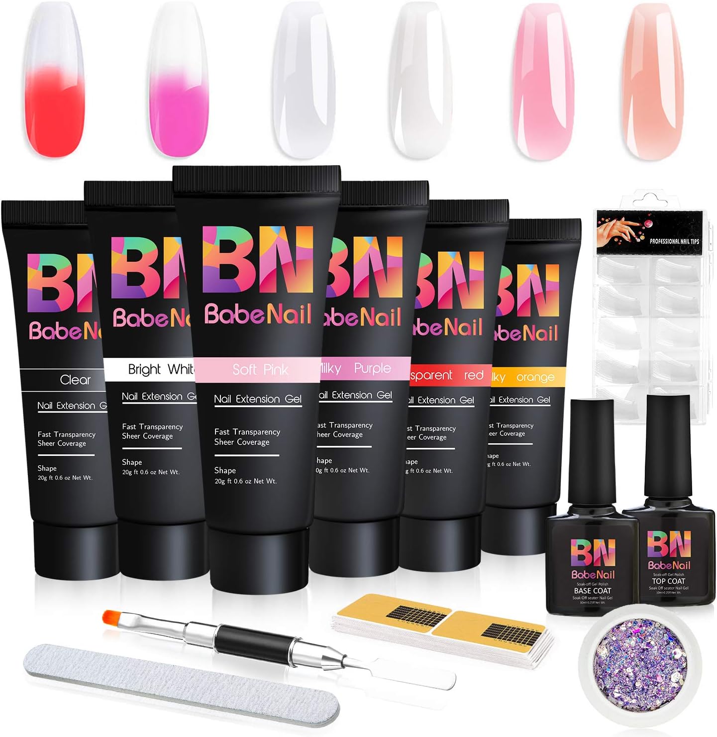 Poly Nail Gel Kit Builder Gel Polygel Nail Kit Enhancement Trial Temperature Color Changing Nail Technician French Kit 6 Colors All-in-One Professional French Kit