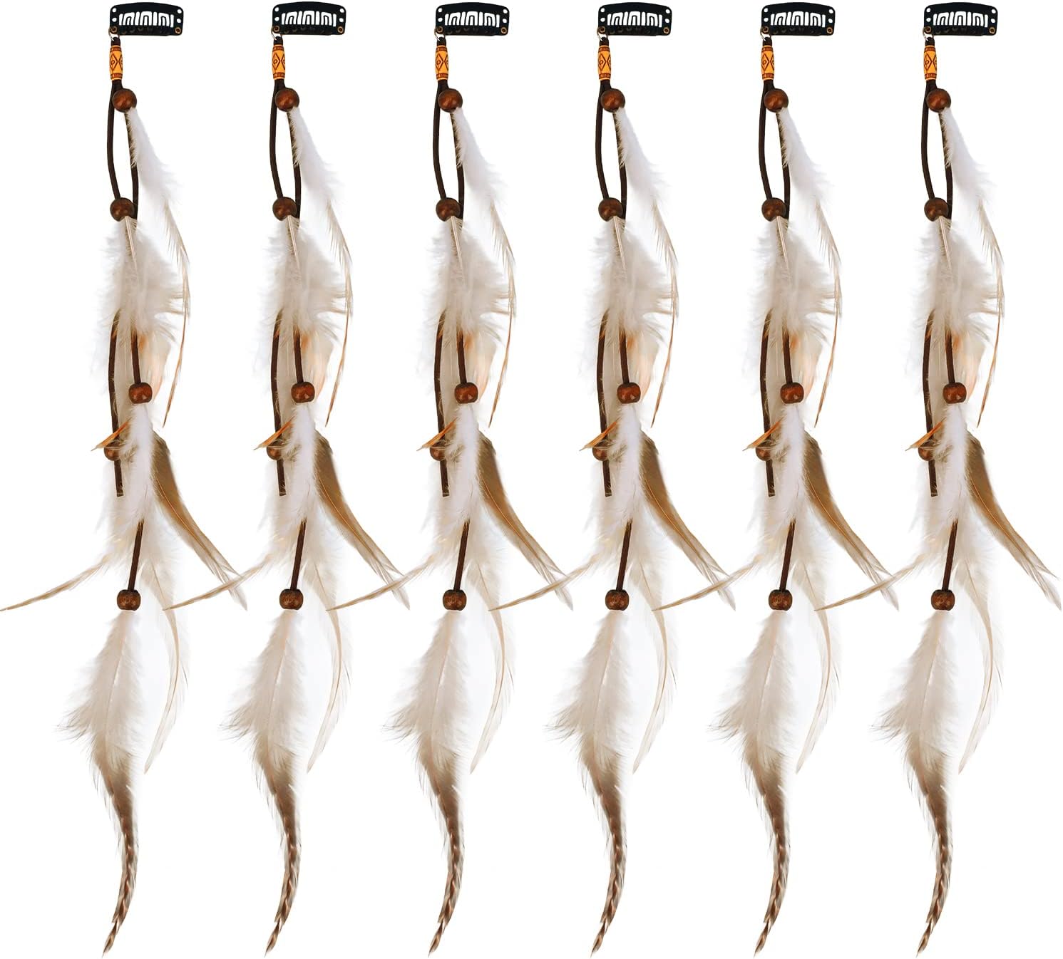 6Pcs Feather Hair Clips, Bohemian Hippie Hair Extension Accessories, Halloween Native Tribal Princess Costume Headdress Decoration