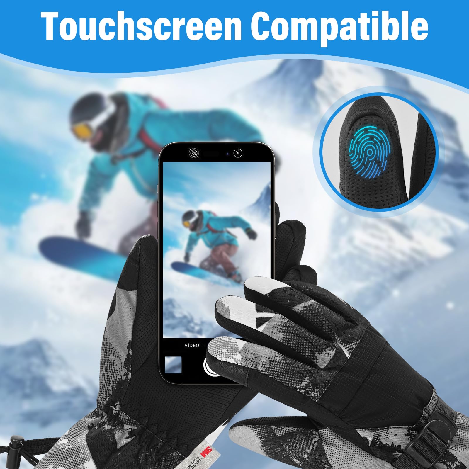 MIG4U Guanti da sci per bambini impermeabili 3M Thinsulate Touchscreen Guanti invernali per bambini, caldi guanti da neve per ragazze