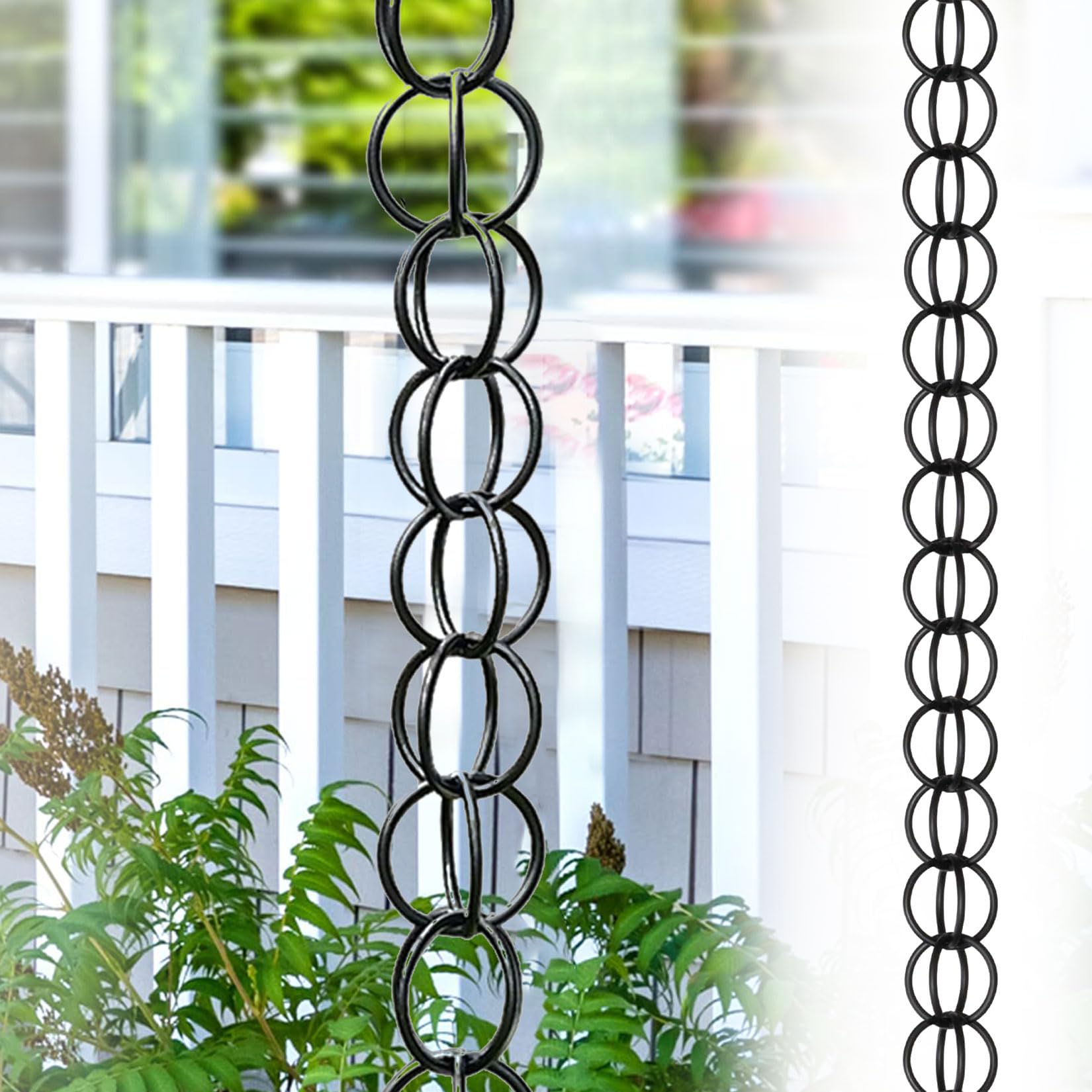 WEKONUMEX Rain Chains for Gutters, Black Double Ring Rain Chain Multiple Sizes For Gutter Downspout Replacement(3m(10ft))