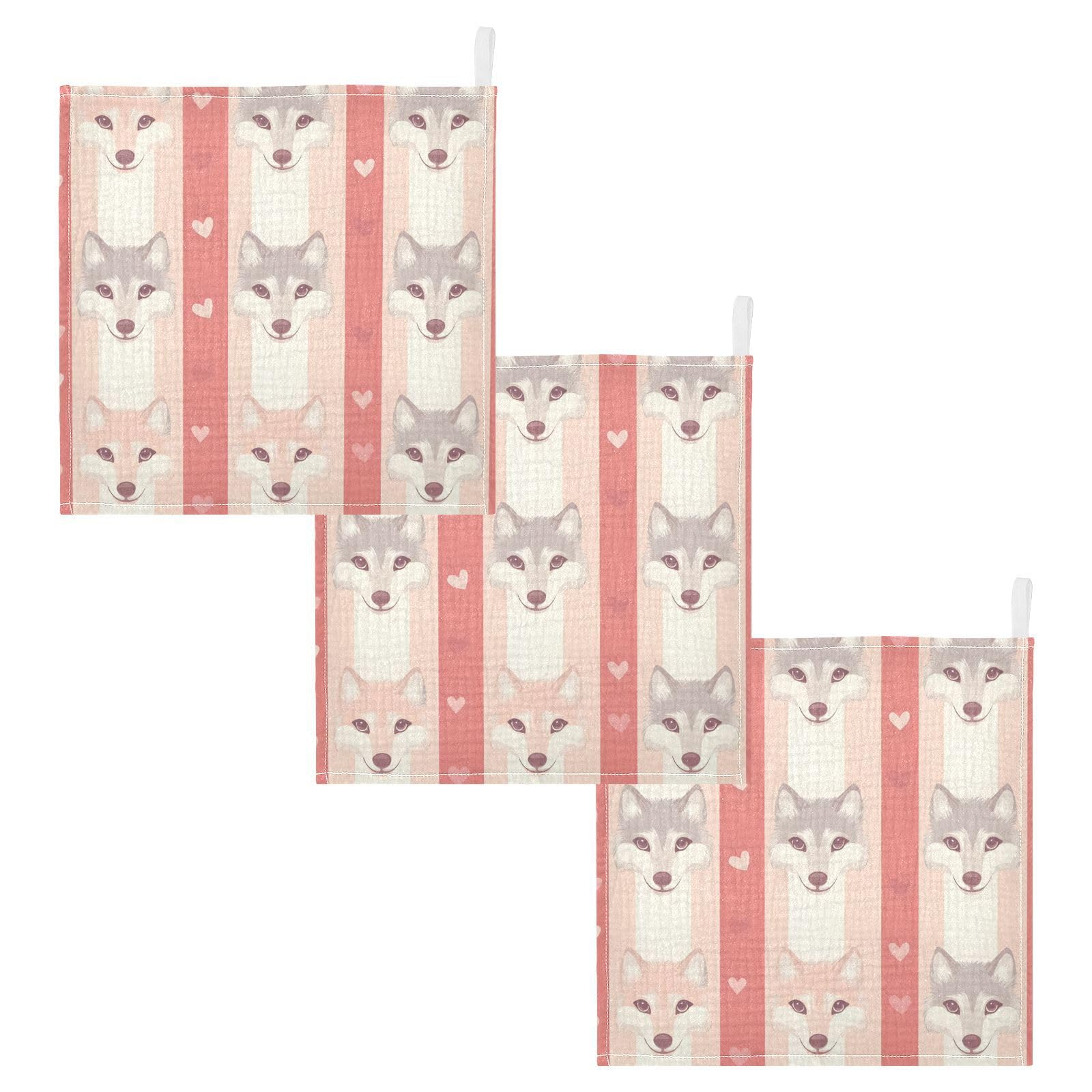 Nander Wolf Baby Muslin Washcloths 3PCS- Soft Face Cloths for Newborn Absorbent Bath Wash Cloths Wipes Burp Rag
