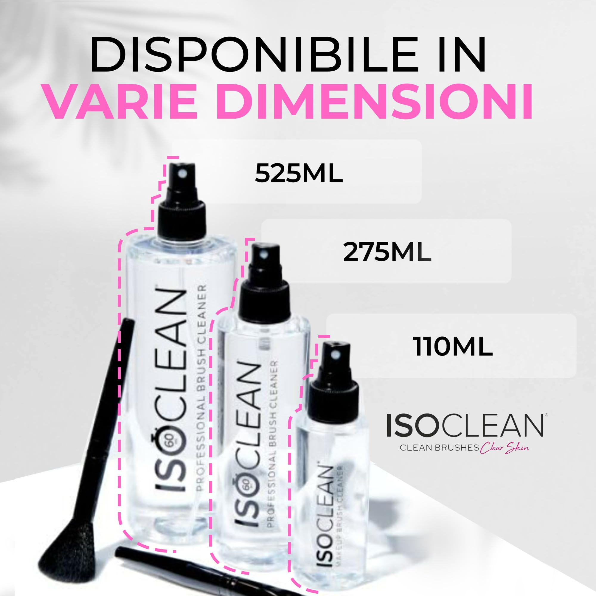 ISOCLEAN Detergente per pennelli da trucco con spray top, soluzione liquida per pennelli da trucco e strumenti per il trucco, formula senza risciacquo, si asciuga in 60 secondi, vegano, cruelty-free,