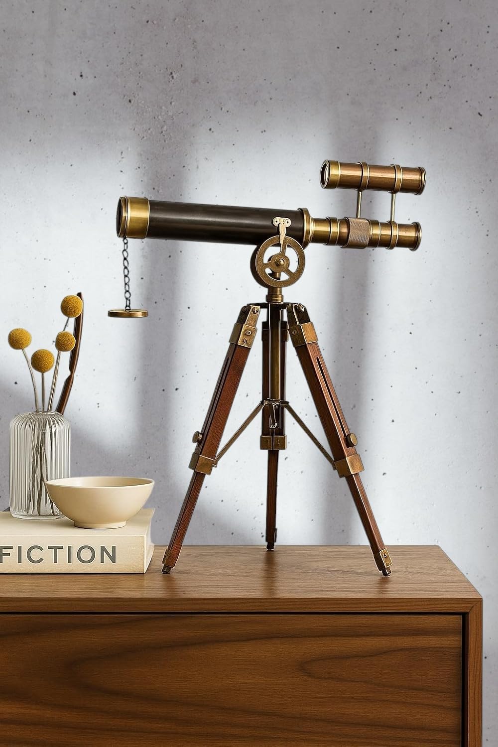 14" Antique Brass Tabletop Telescope - Handcrafted Victorian Nautical Spyglass with Adjustable Wooden Tripod - Premium Office Desk Decor & Vintage Maritime Collectible Gift