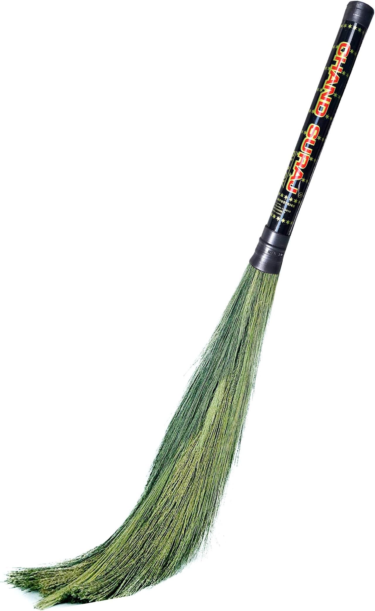 CHAND SURAJ® Black Metallica Hand Made Eco Friendly & Natural Grass Broom for Home Cleaning with Long Handle (Black)
