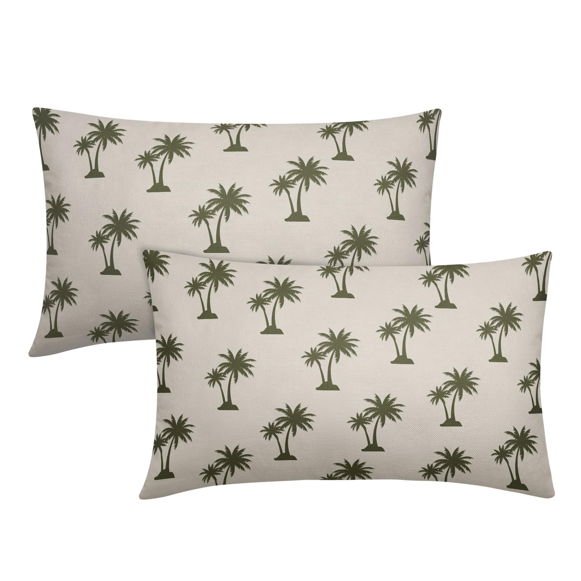 Tropical Palm Tree Lumbar Pillow Covers 12x20 In Olive Green Coconut Trees Coastal Plants Decorative Pillow Cases Summer Beach Vintage Cushion Covers Farmhouse Home Decor For Couch Outdoor Set of 2