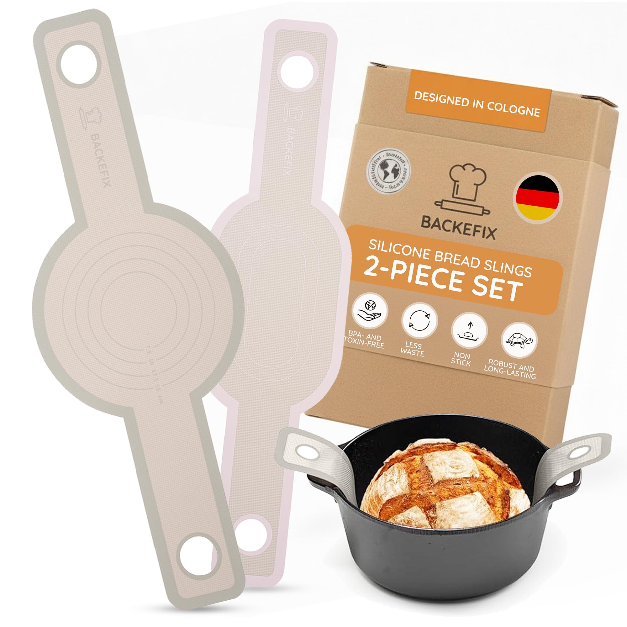 Backefix Round & Oval Bread Slings Made from Platinum Silicone (2‑piece Set) – Non‑Stick Bread‑Baking Sling for Lifting Loaves from Dutch ovens & Baking Pans