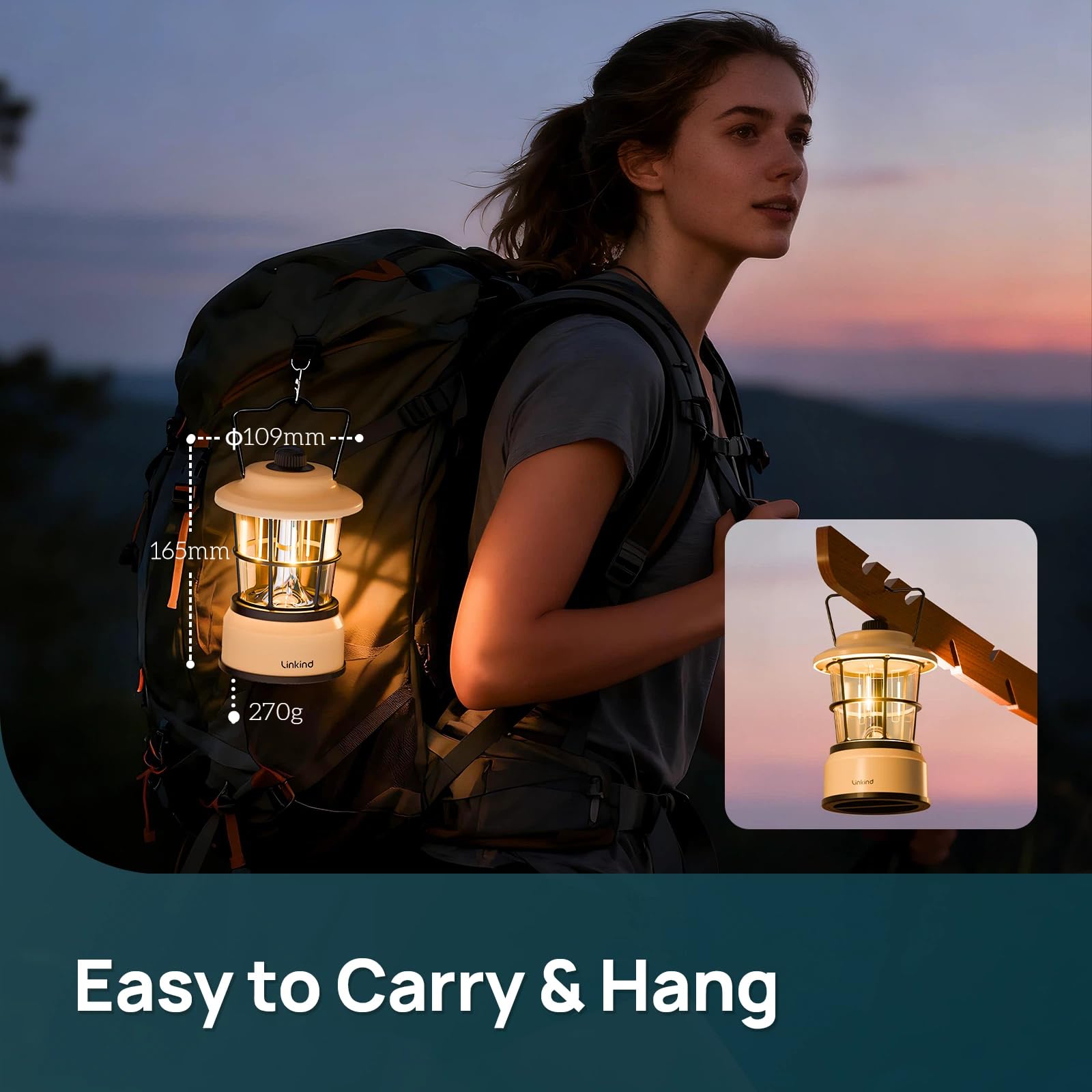 Linkind Lampada da campeggio a LED USB C, ricaricabile, lanterna da campeggio, freddo e caldo, 2 colori, batteria integrata da 3600 mAh, luce di emergenza per campeggio, escursionismo, interruzione di