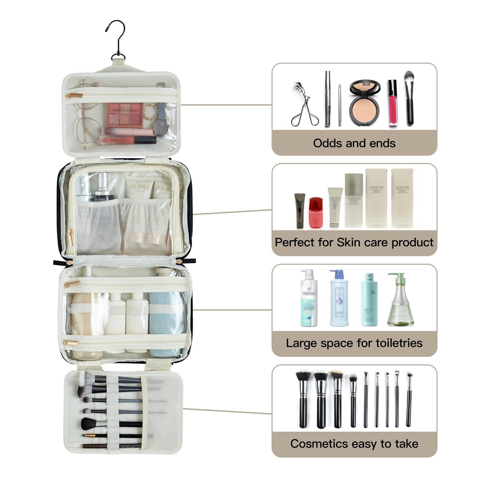 Neceser Colgante Ligero Impermeable Organizador De Maquillaje para Viajes, Práctico Plegable Neceser Compacto con Soporte para Cepillo De Dientes Y Gancho Colgar