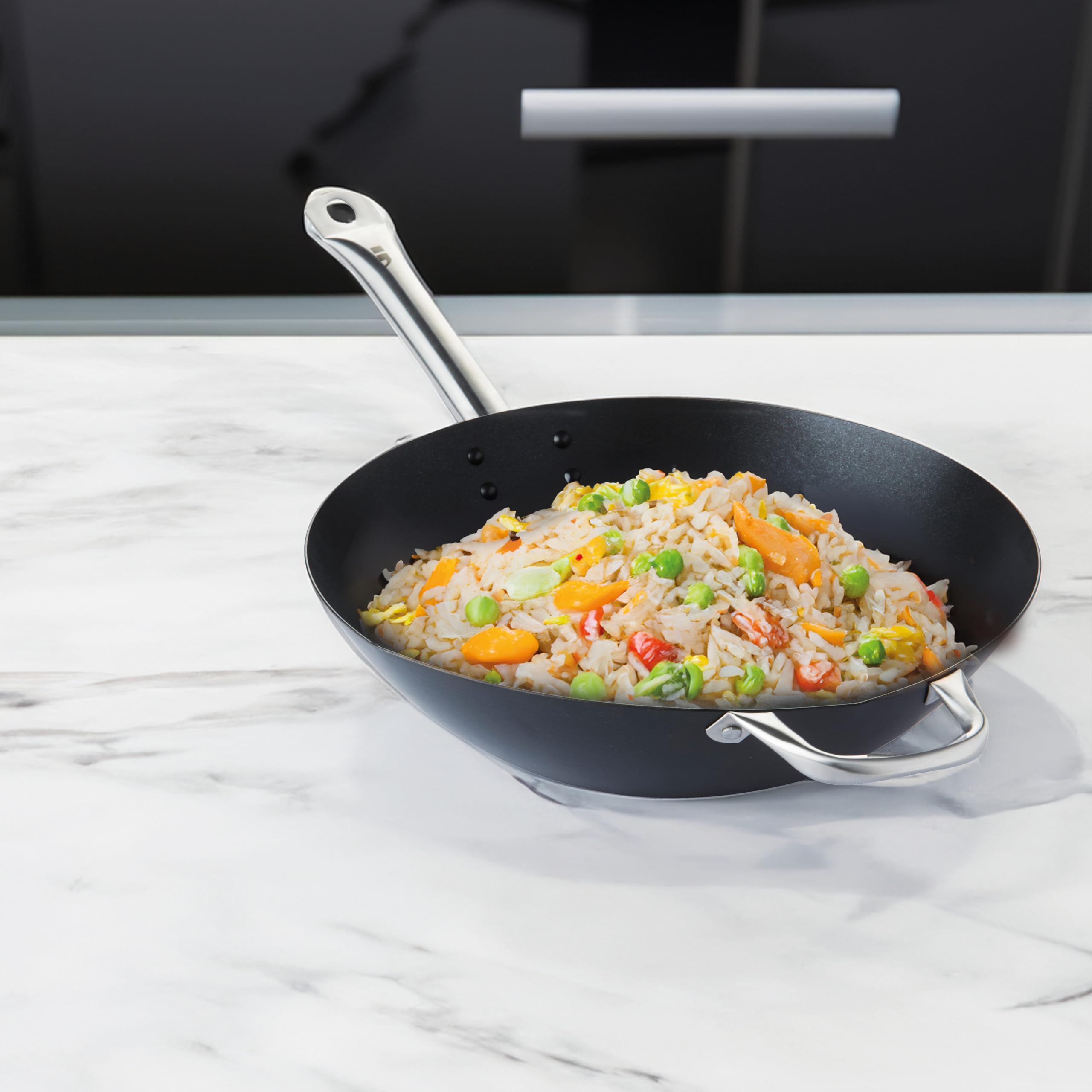 Point-Virgule PV-ASI-0085 Wok da 36 cm in accacio al Carbonio con Rivestimento Antiaderente Excalibur