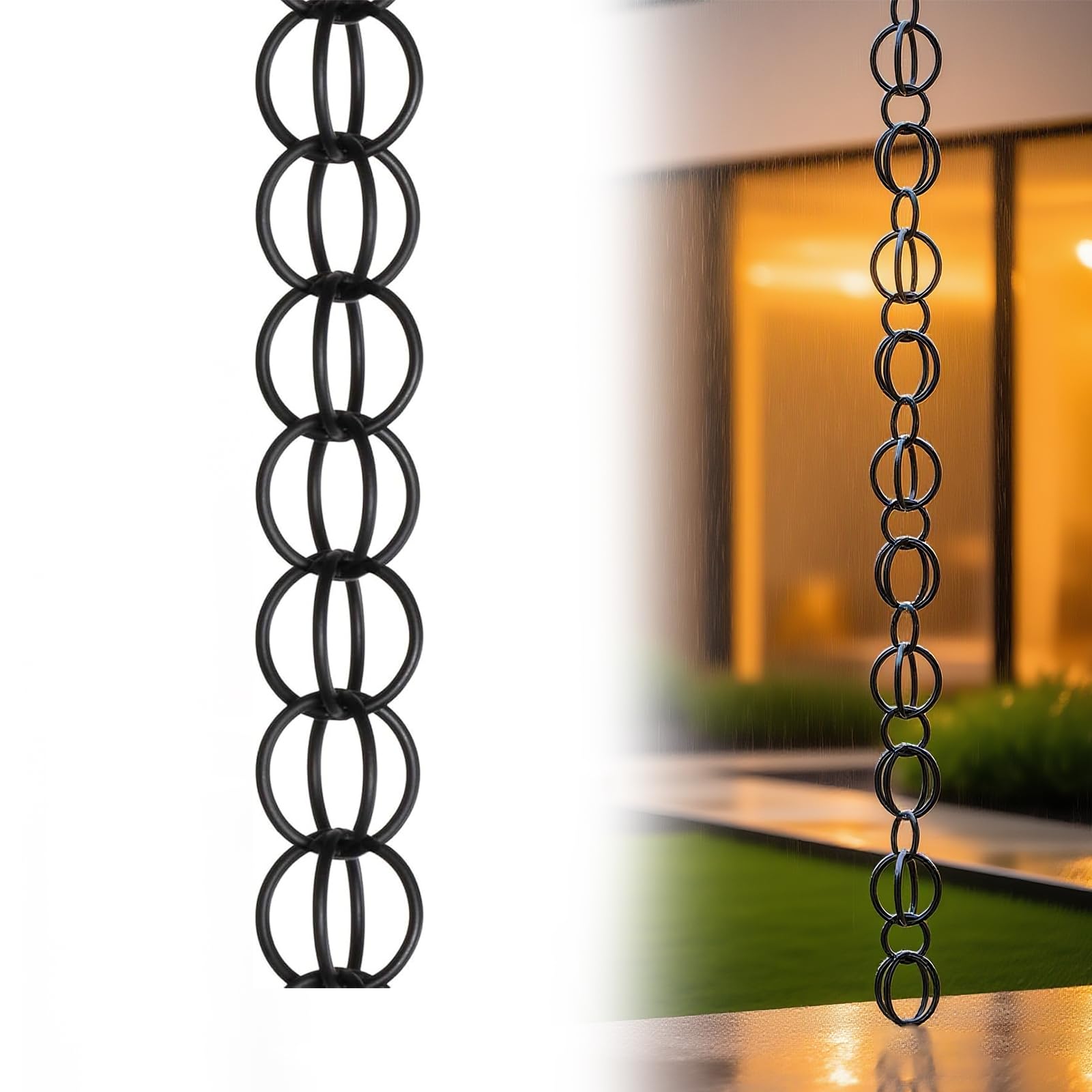 WEKONUMEX Rain Chains for Gutters, Black Outdoor Rain Chain For Water Collector With Downspout Adapter Multiple Lengths(5m(16.5ft))