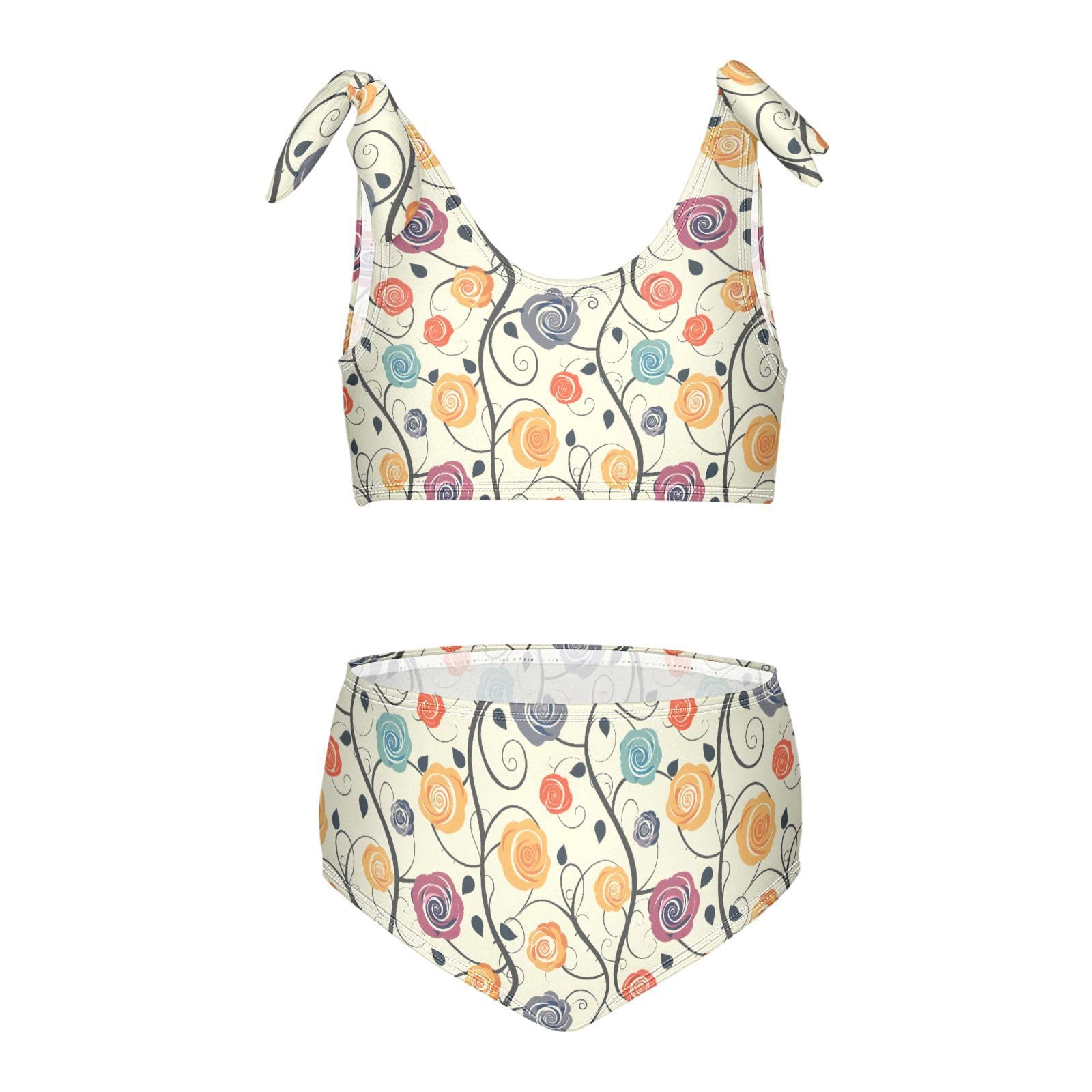 Colorful Rose Girls Two Piece Tankini Swimsuits Summer Bathing Suit Beach Swimwear Set, 9-10T