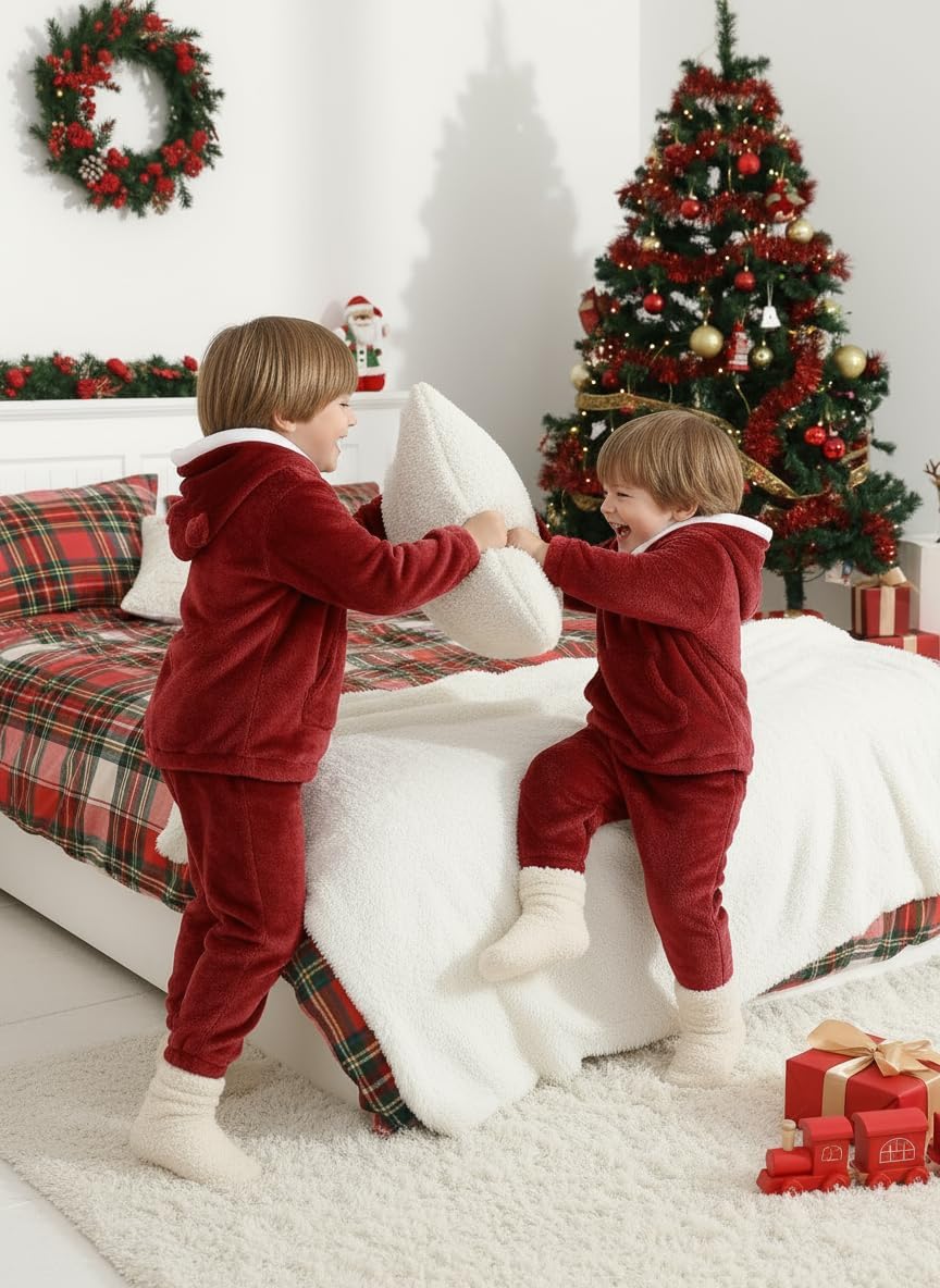 WISREMT Toddler Fleece Tracksuit Sets Girls Boys Christmas Fuzzy Sweatsuit Winter 2 Piece Outfit Warm Sweatshirt Jogger Pants