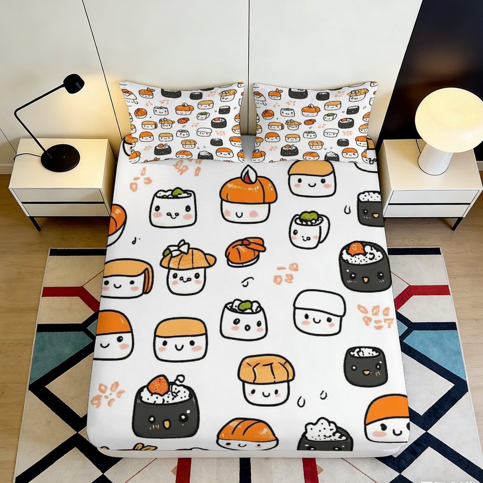 Dhbaneiok Style-7 3D Printed Sushi Cartoon Fitted Sheet Microfiber Soft Breathable Japanese Food Bed Cover For Bedroom Dorm Decor 90X200x25cm