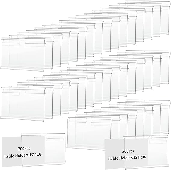 YAYODS 200 Pieces Basket Labels Clip On for Storage Bins, Plastic Clear Bin Label