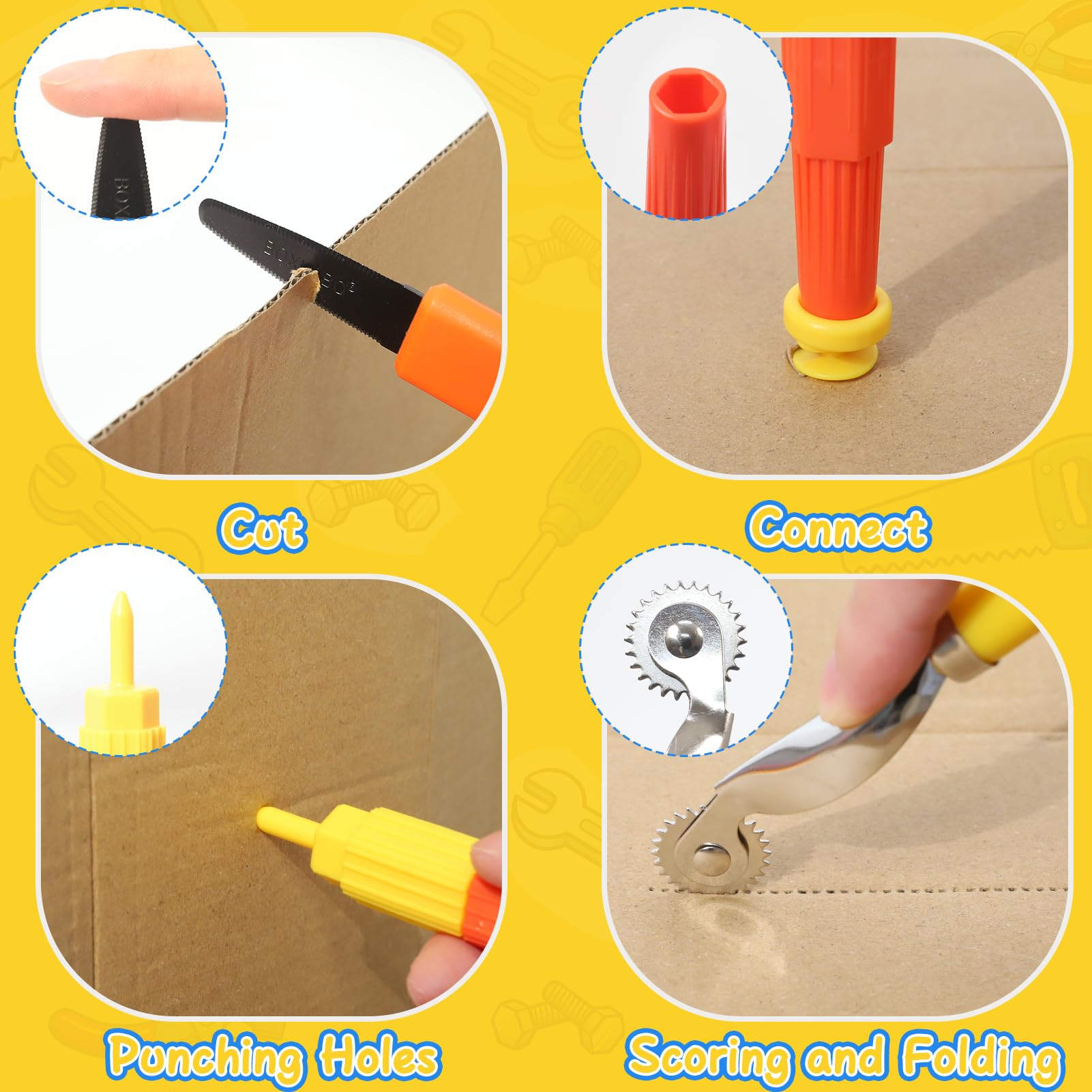 Cardboard Construction Tool Kit for Kids with Cutter and Tools- 149 PCS Kids Building Set including Safe Serrated Cutter - Image 3