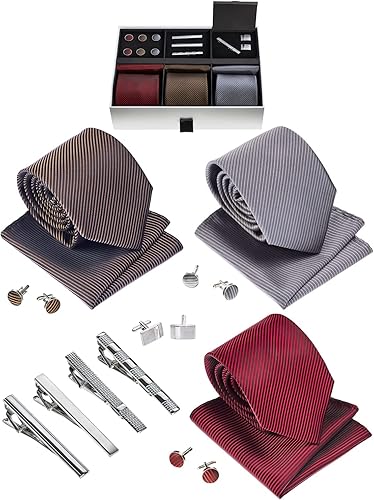 Miniatura 10 de Juego de corbata de regalo para hombre de alta calidad con diseño de lazo y bolsillos cuadrados para corbata gemelos para hombre
