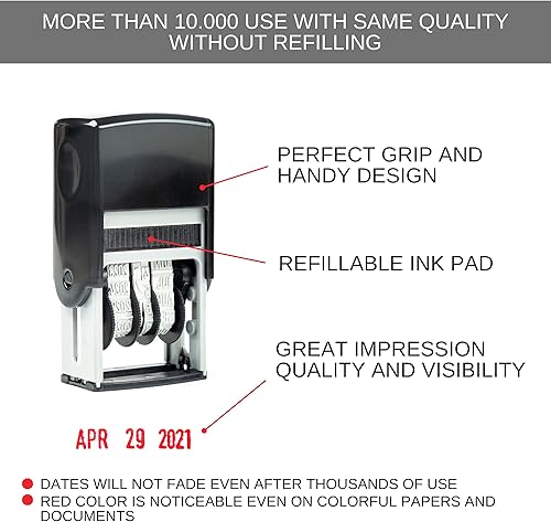 Miniatura 4 de Sello de fecha de goma autoentintado, almohadilla de tinta recargable e intercambiable, ideal para marcar fechas de vencimiento y vencimiento