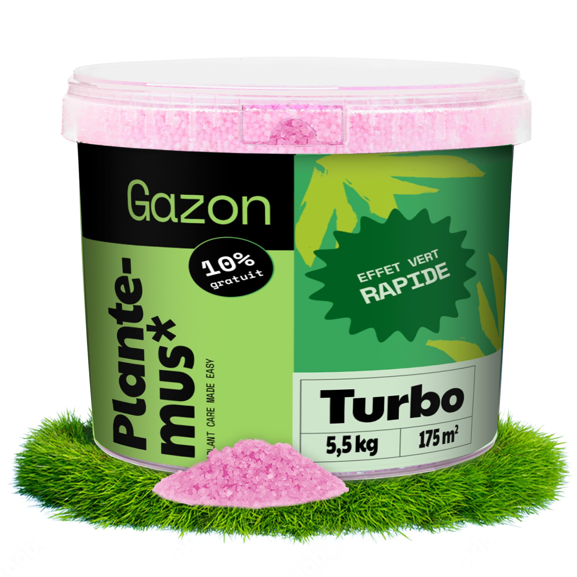 PLANTEMUS Engrais pour Gazon Effet Vert Turbo pour 175 m² | Microcristaux Ultrasolubles | Vert Intense en 7-9 Jours | Engrais Azoté - Technologie Allemande 5.5 kg