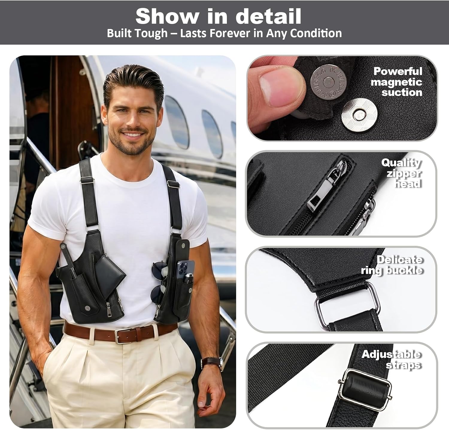 Double Shoulder Armpit Bag for Men, 2026 Upgraded Anti-Theft Underarm Shoulder Holster Bag with Adjustable Strap, Hidden Phone Wallet Pocket, Multi-Pocket Outdoor Travel Daily Commute Pouch