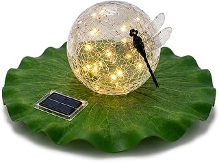 Solar Lily Pad for Pond, Floating Solar Light with Dragonfly Decor