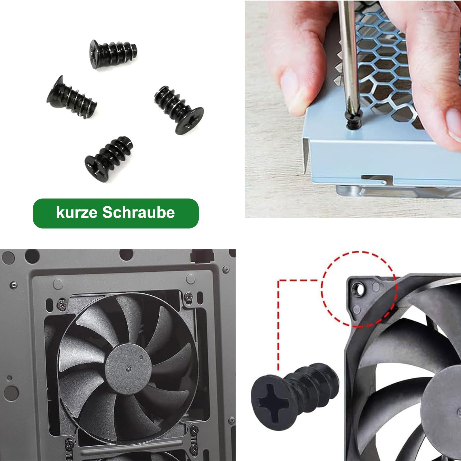 100 Pezzi Kit Viti per Ventole Computer Testa Piatta 2 Tipi Nero