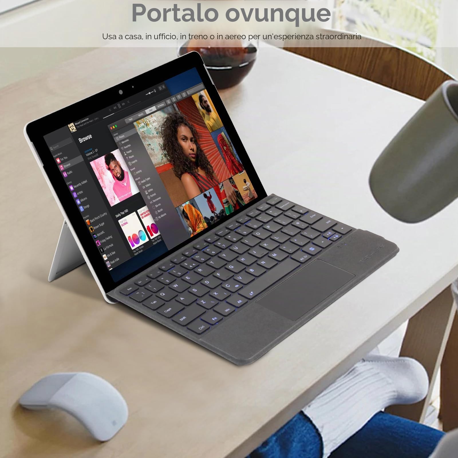 TECHGEAR Tastiera Surface Go per Microsoft Surface Go 1, 2, 3, 4, sottile, wireless, Bluetooth, retroilluminazione, trackpad/touchpad di precisione, QWERTY