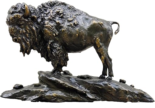 Bronze Bison Statue Large American Buffalo Sculpture Rocky Base Lodge Decor | 24.8" Pure Brass Bull Figurine Symbolizing Strength Wildlife for Home Office Desk Shelf Luxury Gift 36 lbs Solid Heavy