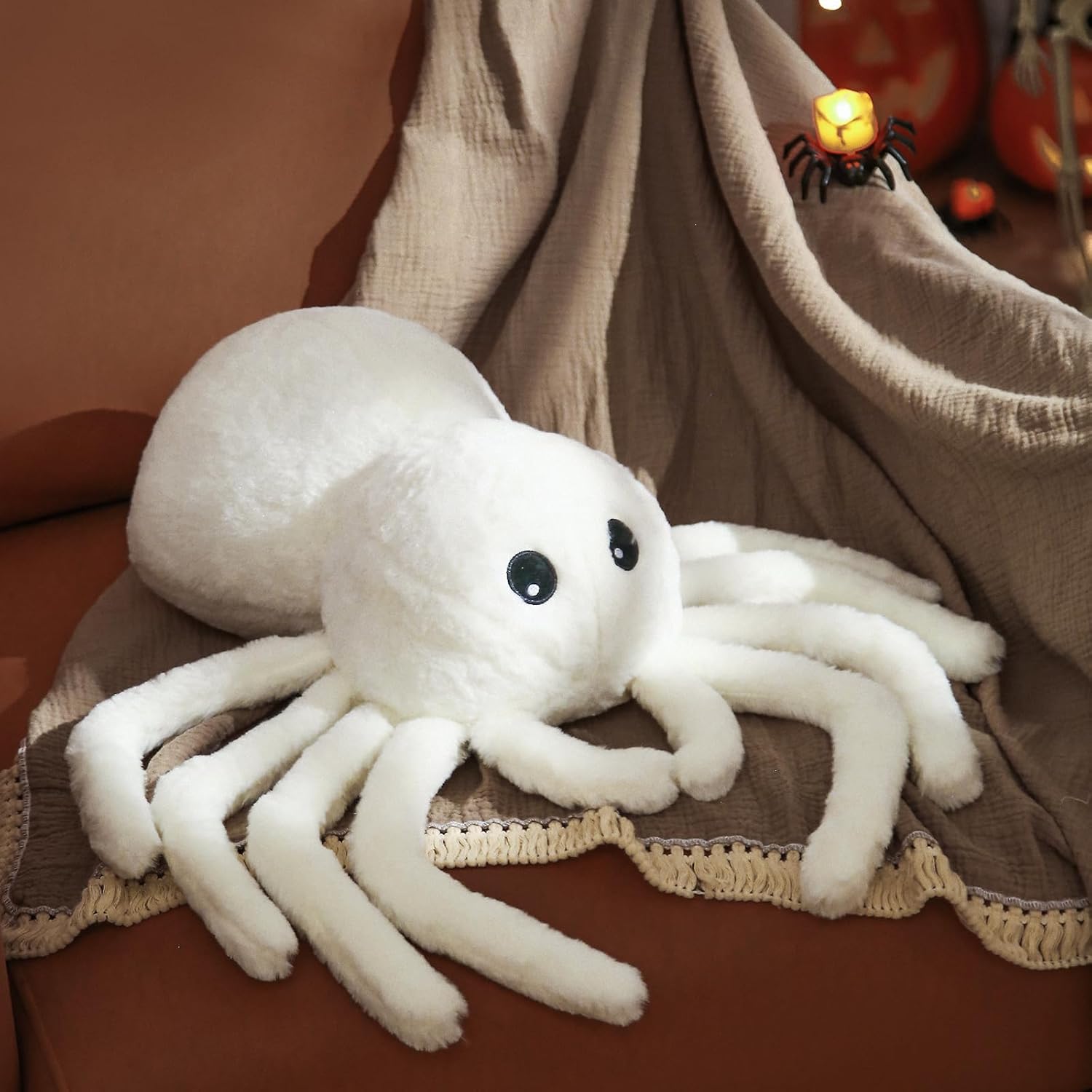 YRXRUS Spider Pillows Halloween Pillows Cute Spider Shaped Throw Pillow for Happy Halloween Decoration White Plush Pillow Gifts