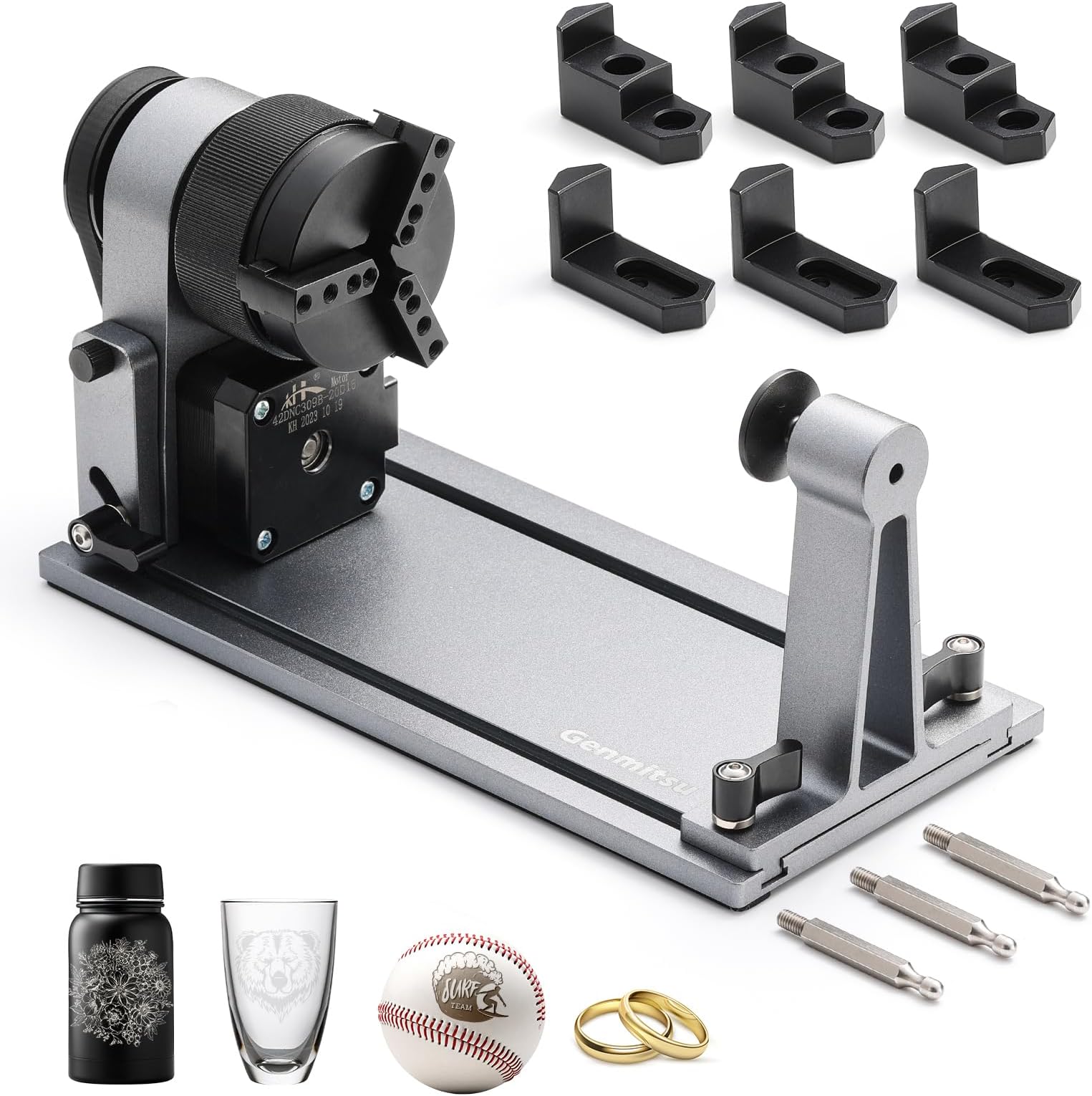 MD18 Rotary Roller, 3-in-1 Accessories Kit for Genmitsu L8, Genmitsu Z6, Kiosk, Multi Jaw Chucks for Glass, Cylindrical Objects, Baseball Bat, Ring, Bottles Cups
