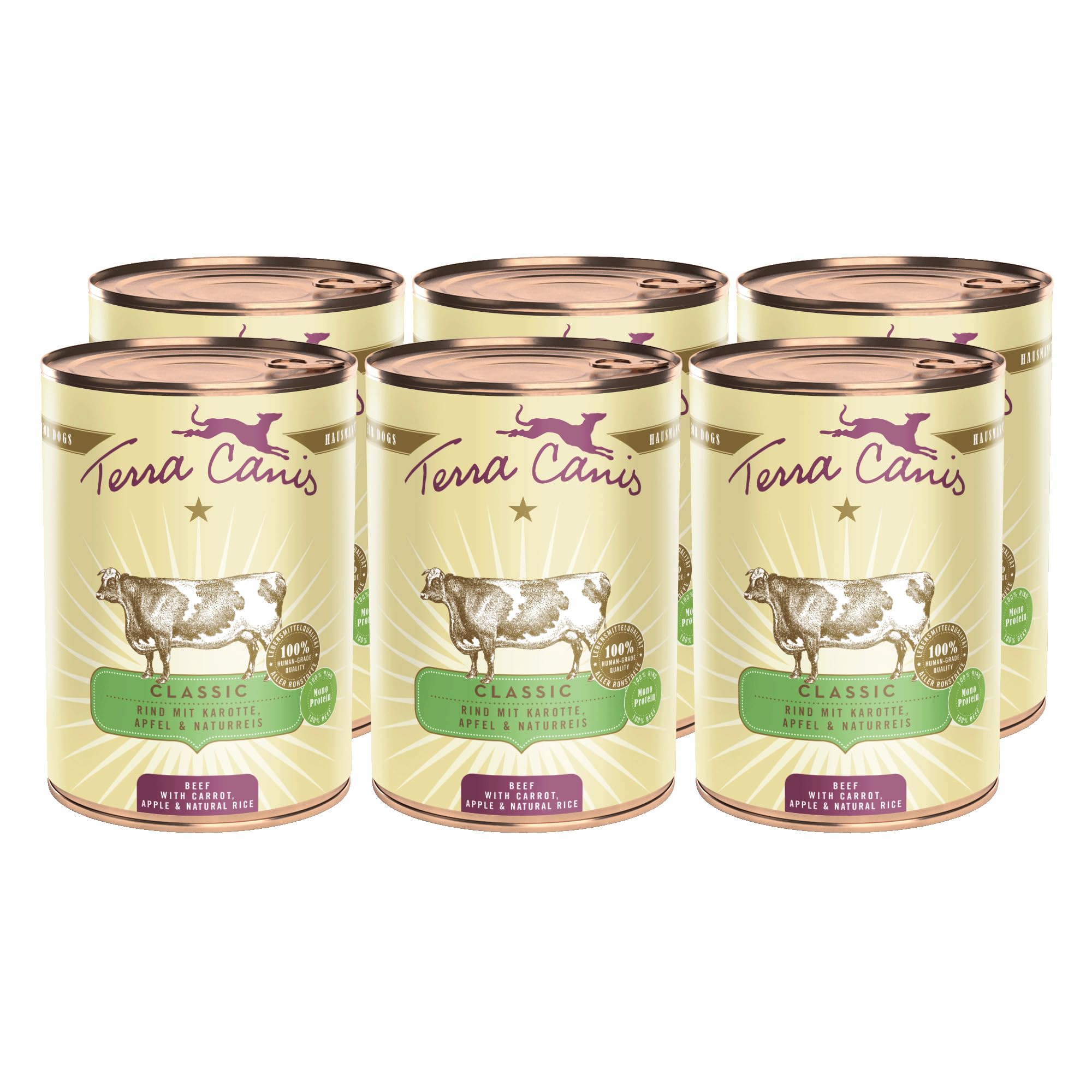 Terra Canis Rind, Karotte & Naturreis - Classic Nassfutter, 6x400g I Premium Hundefutter in 100% Lebensmittelqualität Aller Rohstoffe I Reichhaltig & gesund, allergen- & getreidearm, glutenfrei