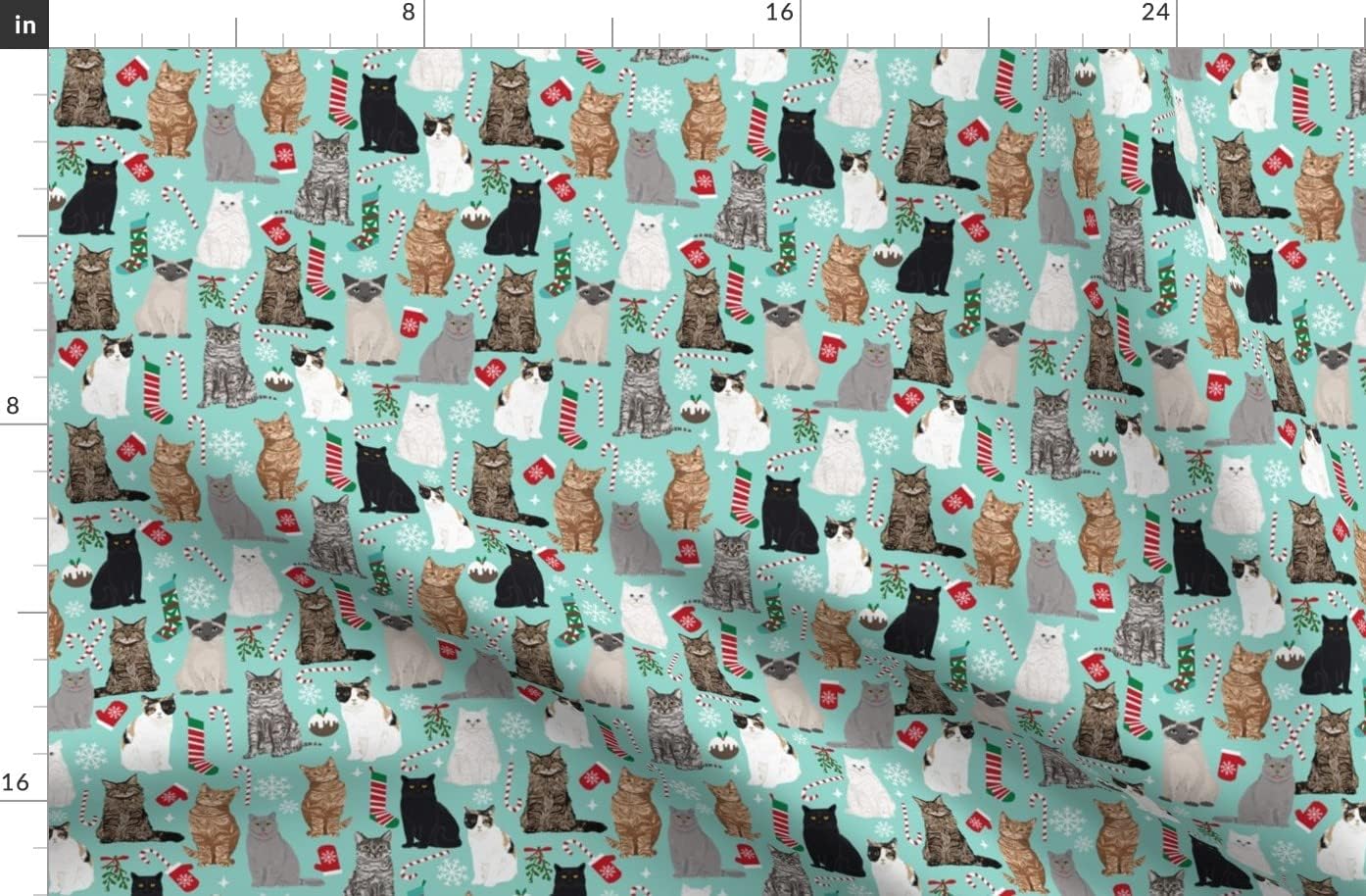Spoonflower Fabric - Christmas Cat Pattern Print Candy Cats Xmas Lady Cloth Pet Portrait Printed on Organic Cotton Sateen Fabric by The Yard - Sewing Quilting Apparel Home Decor