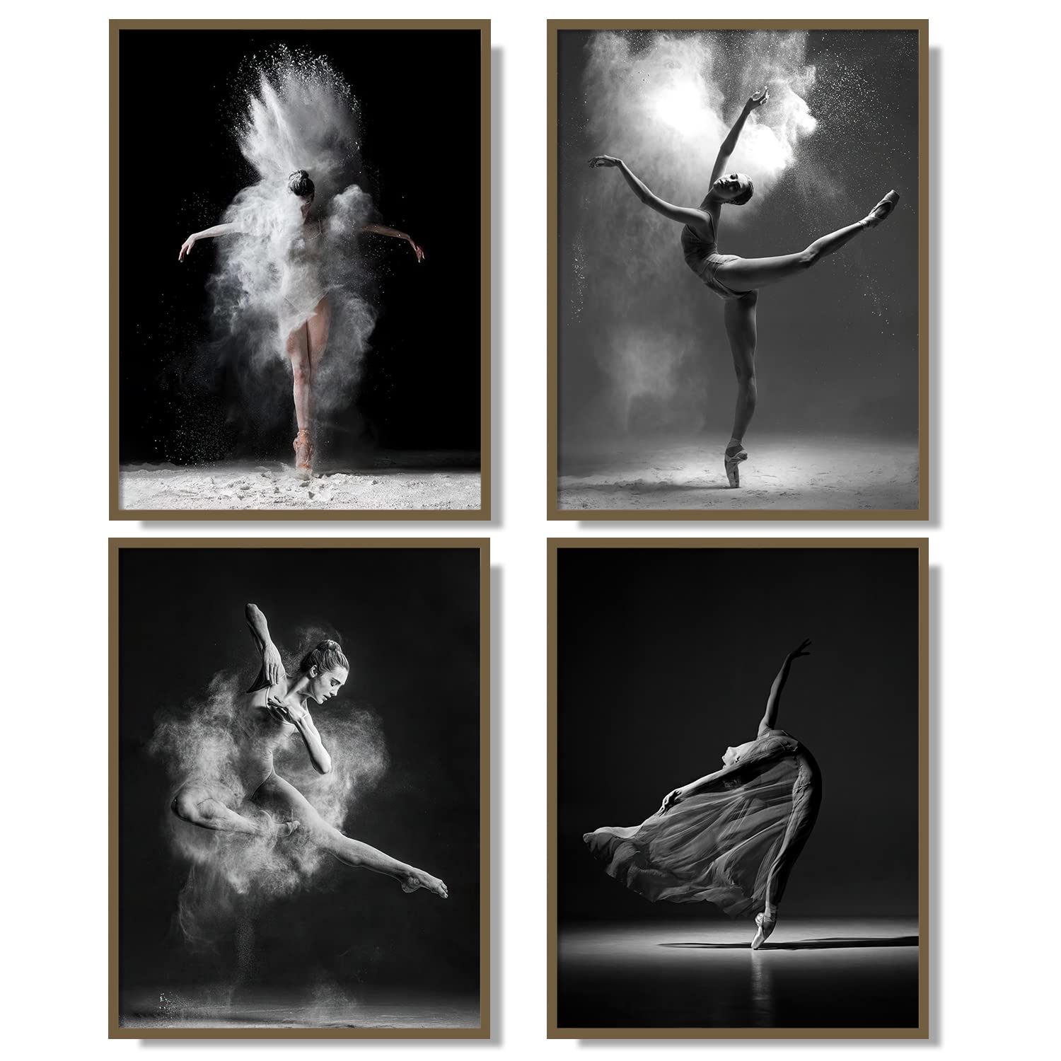 NCYEL Black and white ballet wall art dancer poster beautiful girl bedroom elegant dance classroom bathroom dormitory decoration poster 12 "x16 x4pcs