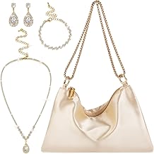4 Pcs Satin Purse Jewelry Sets Woman Evening Handbag Wedding Shoulder Bag Purse for Prom Formal Cocktail Wedding Bride