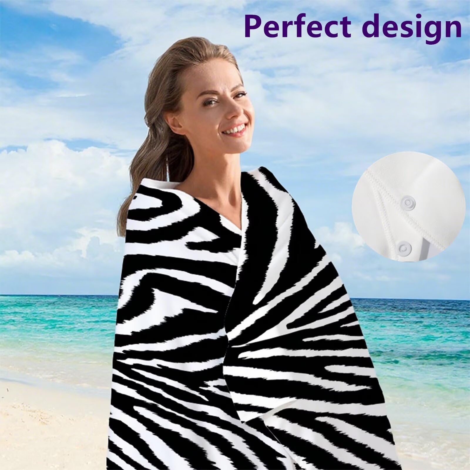Telo Mare Microfibra 90x180 cm Telo Mare Grande, Asciugamano Palestra Assorbente Asciugatura Rapida, Asciugamano Mare Antisabbi Stuoia Spiaggia per Piscina, Viaggio 2 Set- Stampa Zebra Nera G1-1124