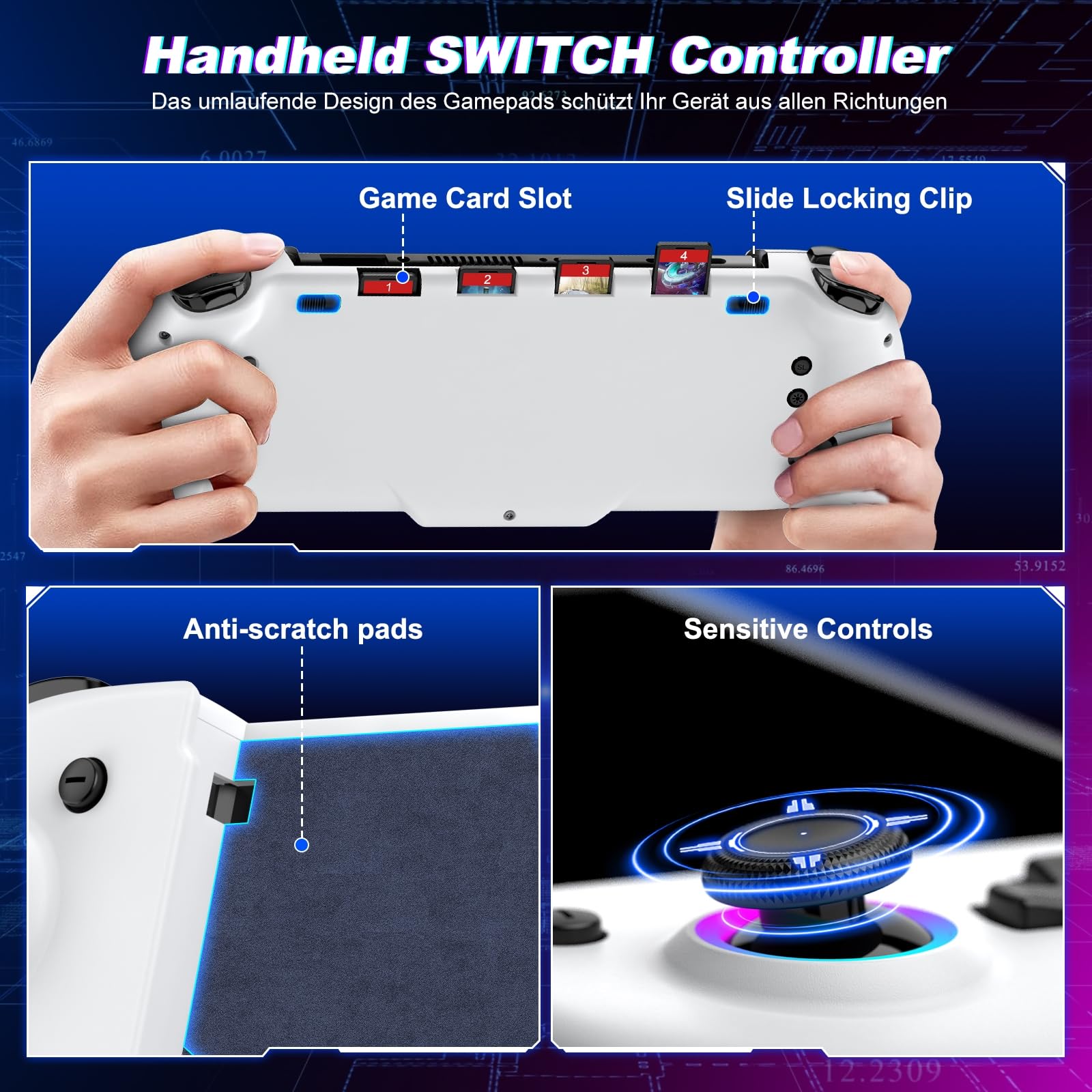 Elegamefy Switch Controller für Nintendo Switch/OLED, Bluetooth, 1000mAh, programmierbar, 6-Achsen-Gyro, Vibration, Turbo, großer Griff