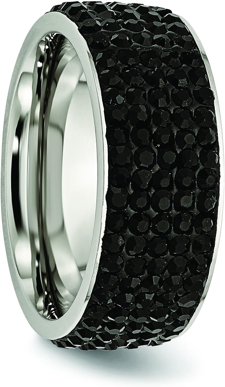 Diamond2Deal Stainless Steel 9mm Black Crystal Eternity Wedding Band Ring