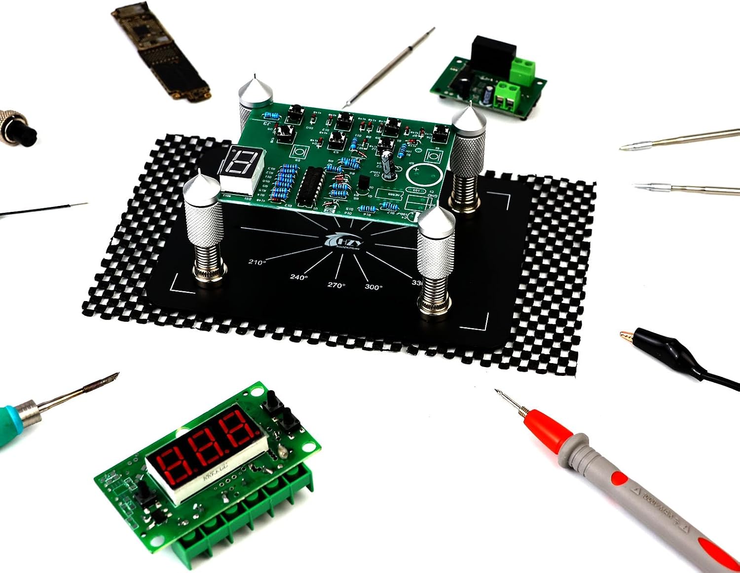 Helping Hands Soldering 4PCS Magnetic PCB Holder Circuit Board Holder Metal Non-slip Base and Adjustable Arms, Clamp Stand for Circuit BoardsElectronic Repairing Soldering Desoldering Rework