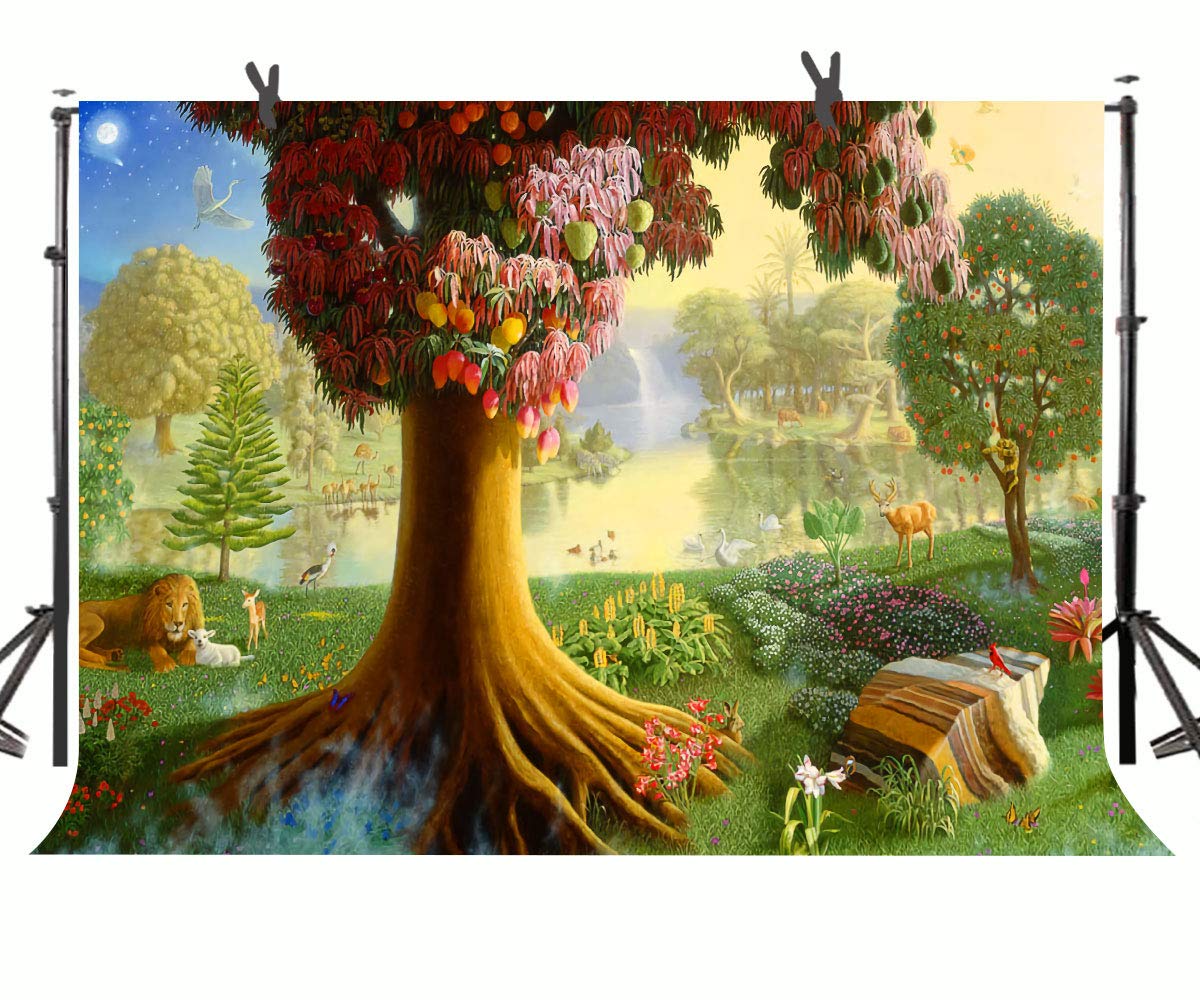 9x6ft Apple Tree Backdrop Bible God Life Tree Wisdom Tree Adam Eve Forbidden Fruit Christian Baby Shower Photography Background YouTube Photo Studio Prop Wallpaper LYST911