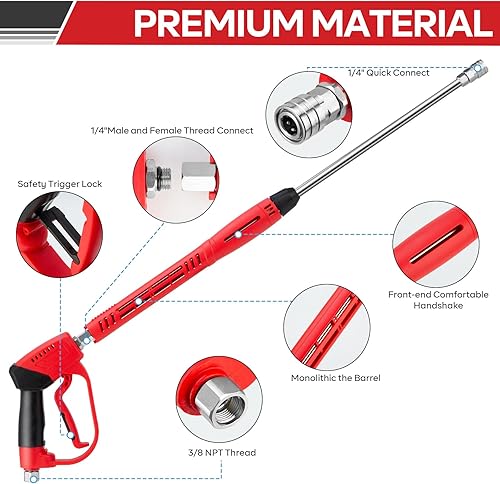 Miniatura 2 de Pistola de Hidrolavadora de Alta Presión de 5000 PSI, Pistola de Lavadora de Potencia con Extensión de Varilla de Repuesto, 5 Puntas de Boquilla,