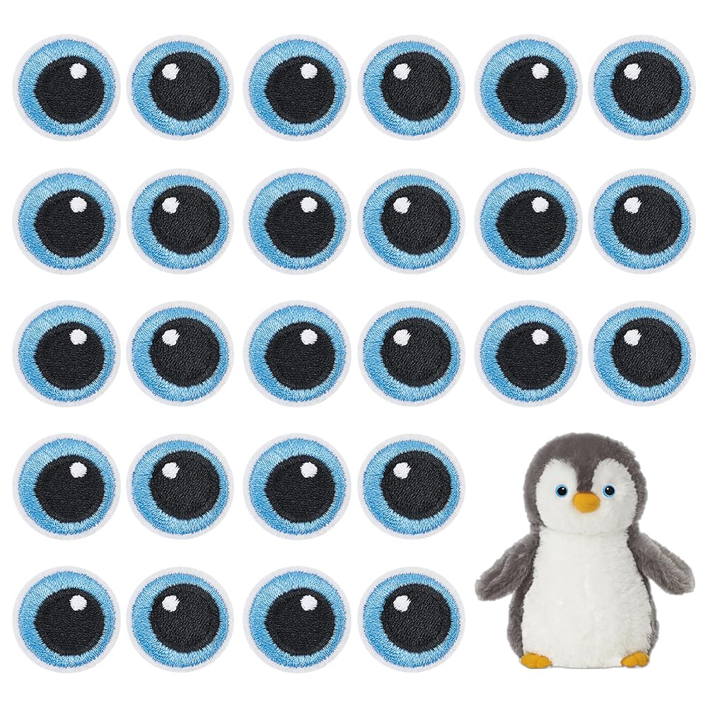BENECREAT 15 Pairs Black and Blue Doll Eyes Patch, Polyester Embroidery Cloth Iron on Patches, Cartoon Eyes Costume Accessories for Jackets Clothes DIY Accessories