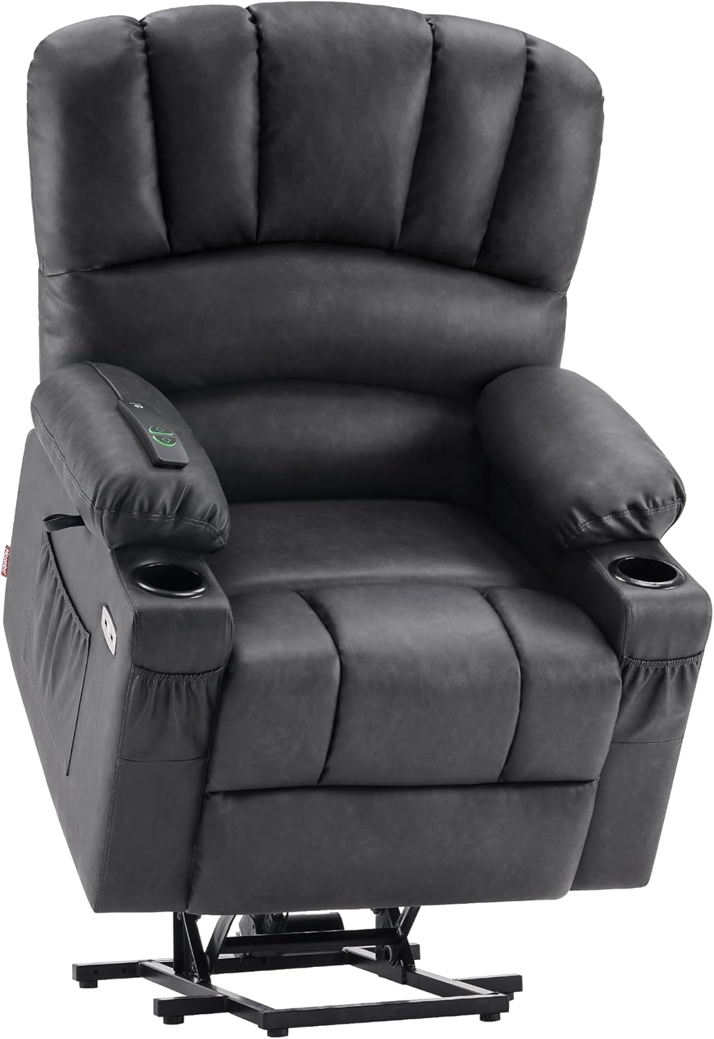 MCombo Power Lift Recliner Chair for Elderly, Lift Chair with Heat and Massage, USB &Type C Ports, Cup Holders, Faux Leather 7095 (Medium, Grey)