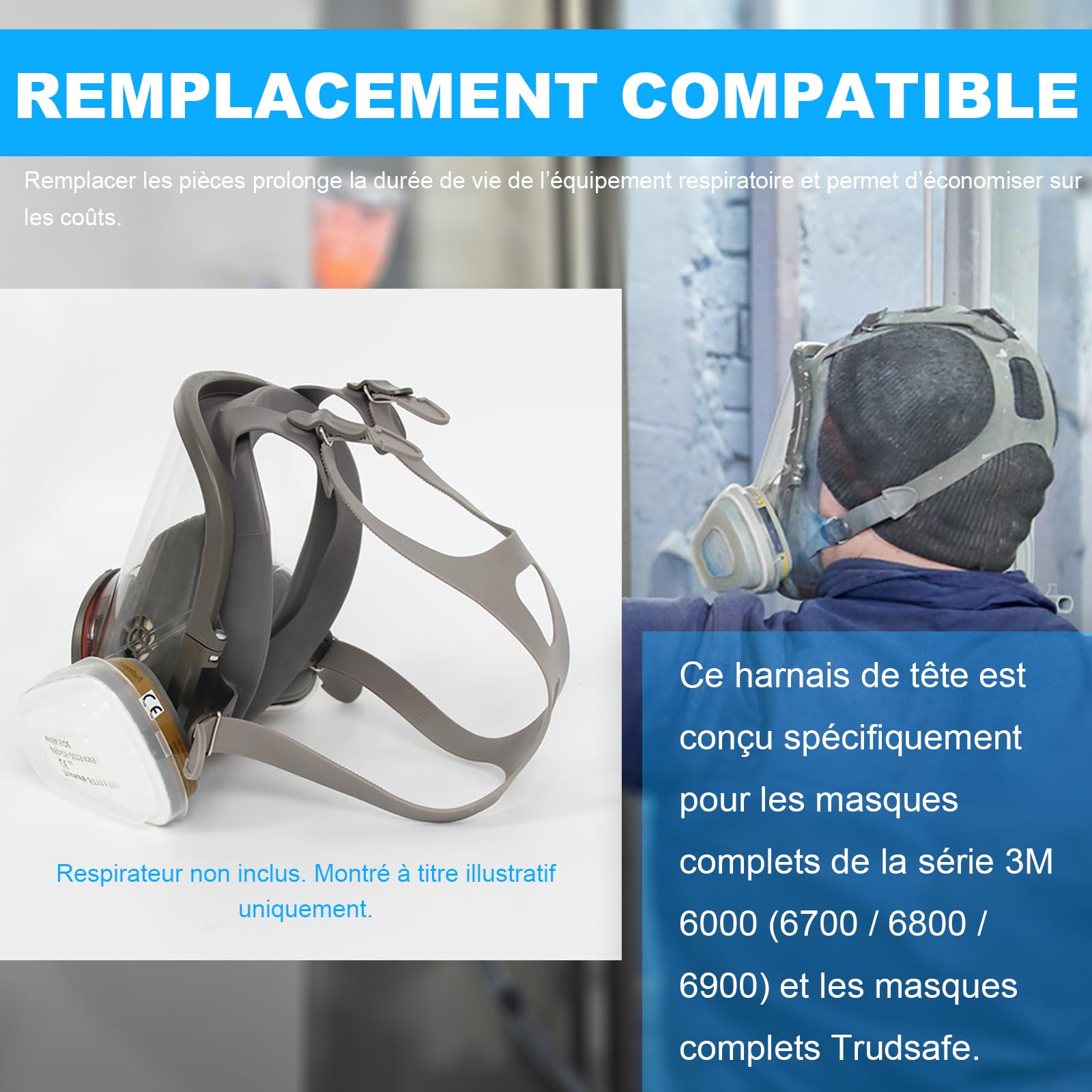 Harnais de Tête Compatible avec la Série 3M 6000 6700, 6800, 6900, Trudsafe 6900, Harnais de Rechange pour Masque Respiratoire Intégral