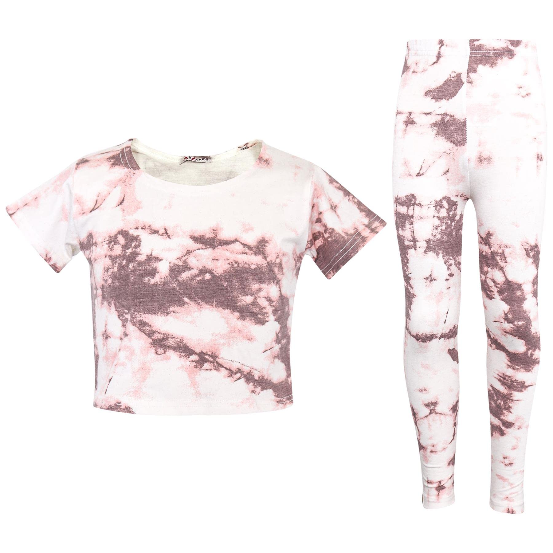 A2Z 4 Kids Girls Crop Top Legging Tie Dye Trendy Fashion - Tie Dye 250 Crop Legging Rust 9-10