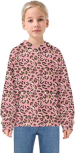 Leopard Dark Brown Toddler Girls Pullover Hoodie Sweatshirt 4-14Y 202c1465(202c1465,12-13 Years)