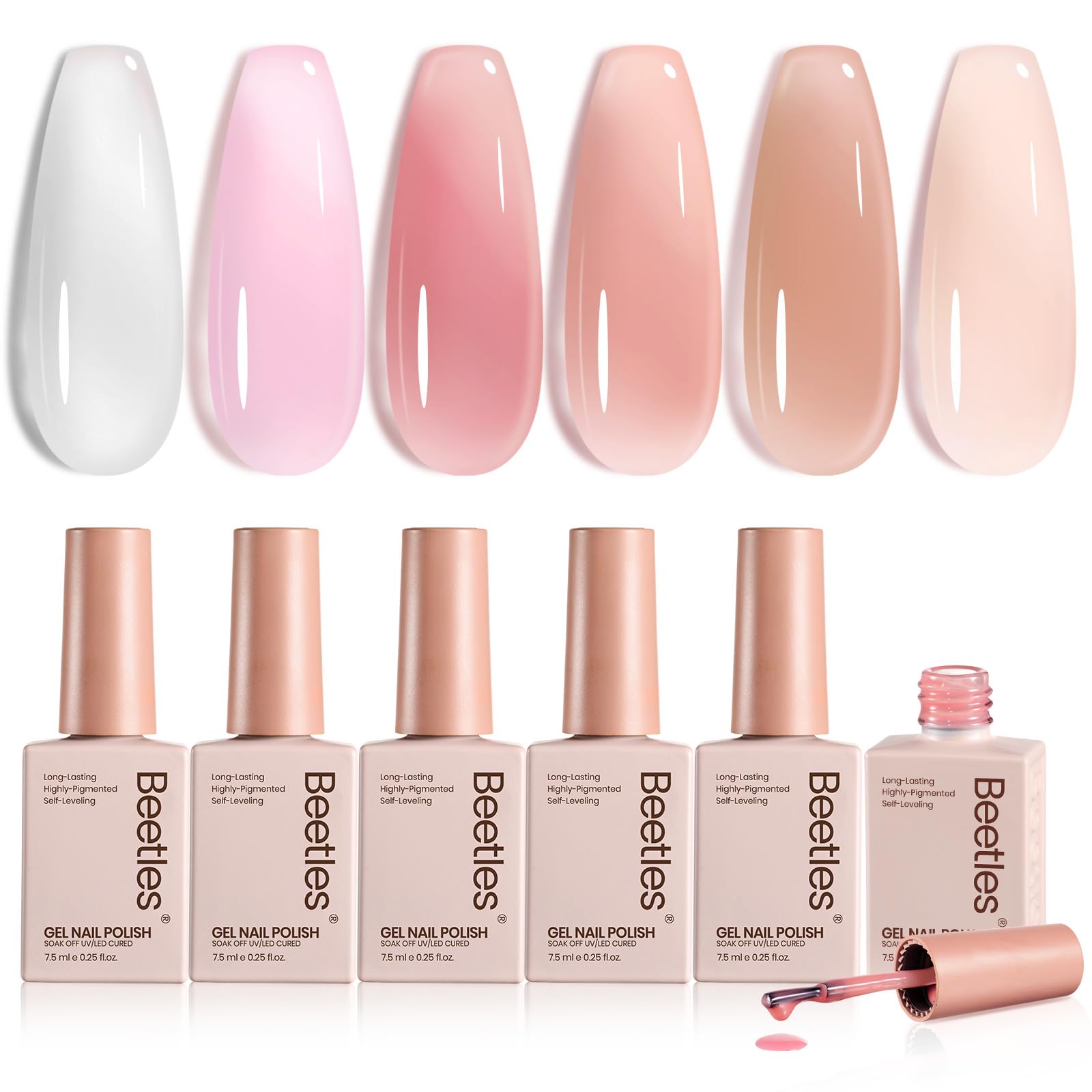 Beetles Jelly Gel Nail Polish Set - 6 Colors Neutral Sheer Milky White Nude Pink Gel Polish Kit