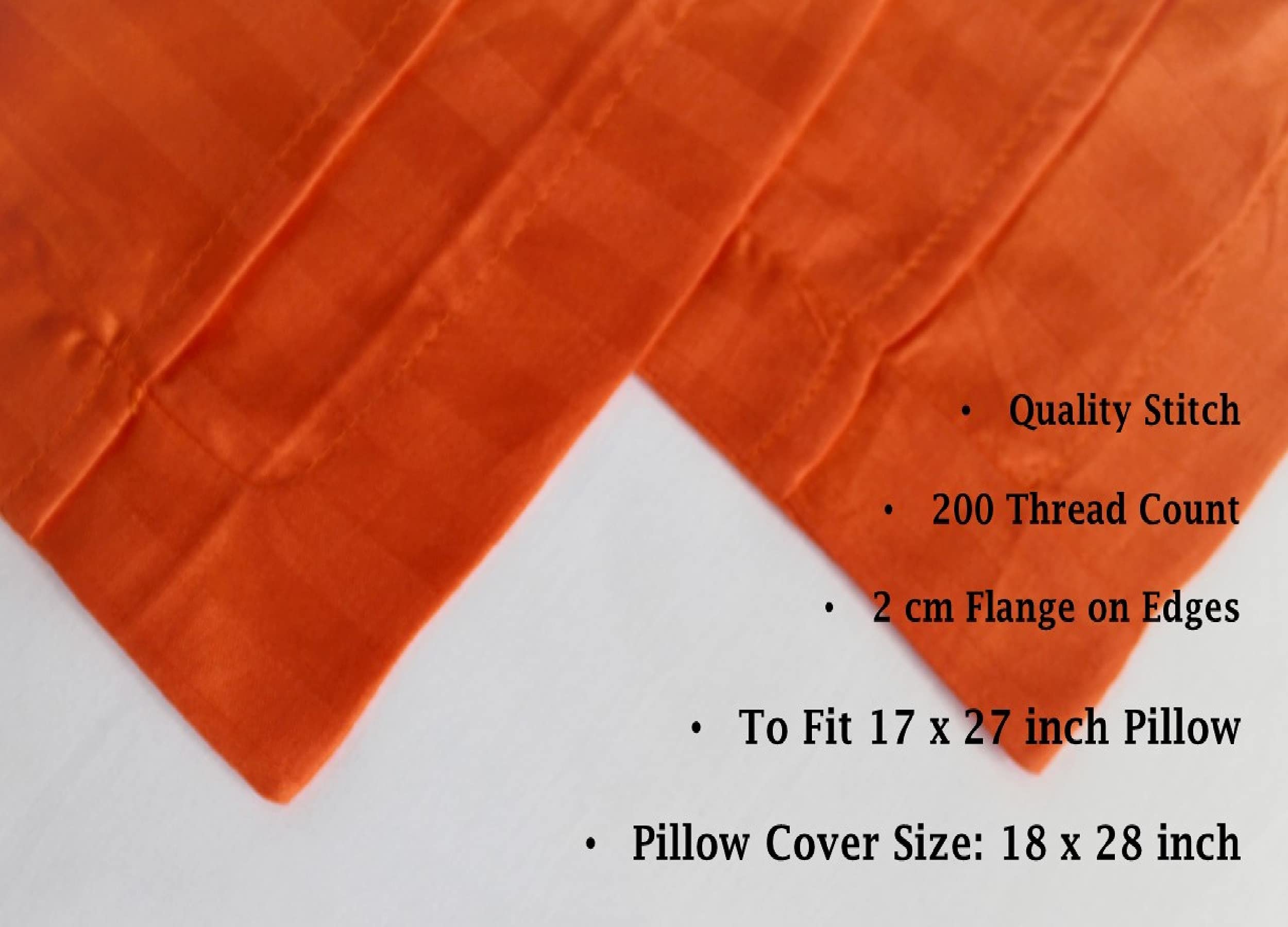 Trance Home Linen 200 TC 100% Cotton Standard Size 18x28 inch Satin Stripe Pillow Covers | Pillow Cases | Set of 2 Piece Pillow Covers only |Standard Size (Orange, 18 X 28 inch) 2