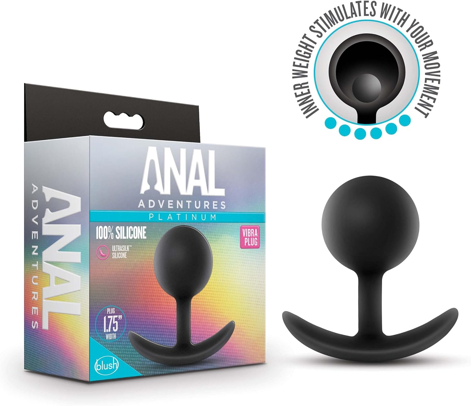 Blush Novelties Anal Adventures Platinum Silicone Vibra Plug - 3.5 Inch Ultrasilk Butt Plug for Beginners - Anchor Base for Muscle Stimulation - Motion Activated, Wearable Anal Toy for Women, Couples