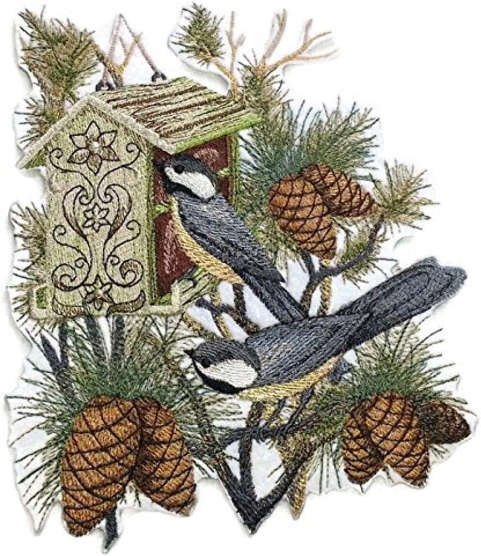 Nature Weaved in Threads, Amazing Birds Kingdom [Chickadee Enchantment] [Custom and Unique] Embroidered Iron on/Sew Patch [7" *5.85"] [Made in USA]